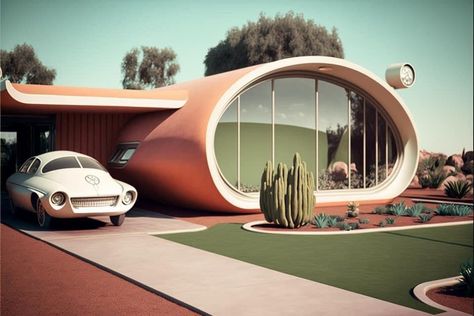 Space Age Interior, Retro Futuristic Interior, Vintage Futurism, Futuristic House, Retro Interior Design, Futuristic Home, Mid Century Architecture, Futuristic Interior, Retro Interior