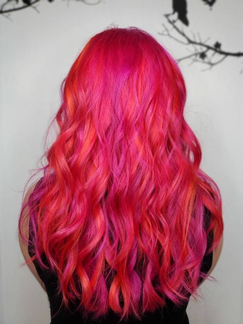 Starfire Hairstyle, Starfire Hair Color, Starfire Hair, Sherbet Hair, Starfire Cosplay, Red Pink Hair, Pink And Orange Hair, Fire Hair, Dyed Hair Inspiration