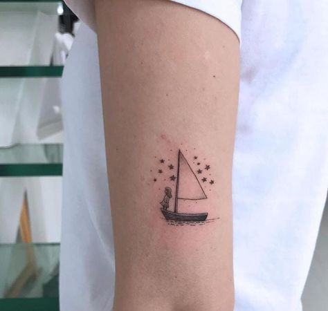 Simple Boat, Sailboat Tattoo, Boat Tattoo, Fairy Tattoo, Ocean Life, Leg Tattoos, Tatting, Tattoos