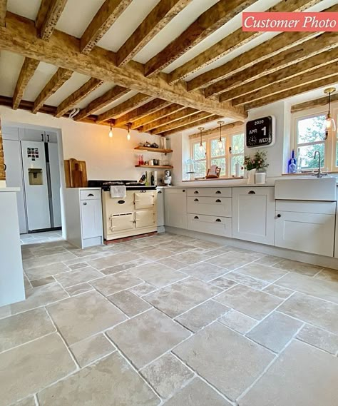 Stone Kitchen Floor, Stone Tiles Kitchen, Country Kitchen Flooring, Cottage Flooring, Imperfect Beauty, Open Plan Kitchen Dining Living, Tile Adhesive, Topps Tiles, Flagstone Flooring