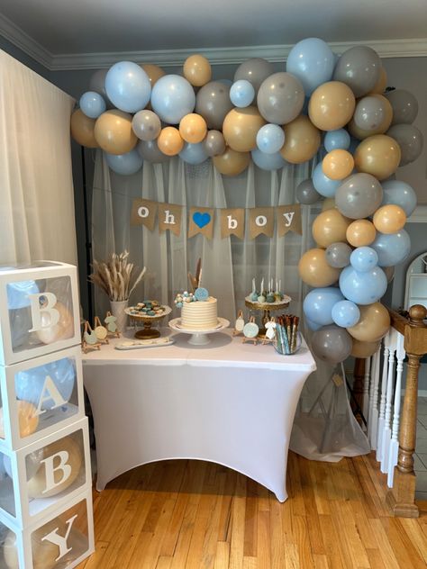 Baby Shower Boy Dessert Table, Baby Shower Sweets Table Boy, Baby Shower Table Set Up Boy, Small Baby Shower Ideas Boy, Baby Shower Inspo Boy, Simple Baby Shower Decorations Boy, Simple Baby Shower Ideas For Boys, Baby Shower Table Decoration Ideas Boy, Baby Shower Dessert Table Boy