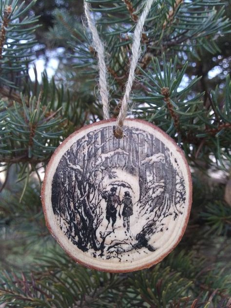 Tumnus And Lucy, Literary Christmas Tree, Narnia Christmas, Classy Christmas Decor, Book Tree, Dark Christmas, Classy Christmas, Merry Little Christmas, Wood Ornaments