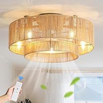 Rattan Ceiling Fan, Boho Ceiling, Rattan Ceiling, Room Amazon, Caged Ceiling Fan, Ceiling Fans With Lights, Fans With Lights, Bedroom Redo, Flush Mount Ceiling Fan