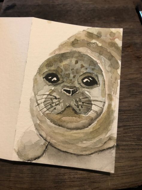 Seal Watercolor Painting, Seal Watercolor, Seal Painting, White Board Drawings, Grey Seal, Painting Reference, Watercolour Inspiration, Oil Pastel Drawings, Paint Cards