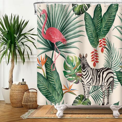 Flamingo Shower Curtain, Colorful Shower Curtain, Sense Of Life, Summer Theme, Healthy Environment, Fabric Shower Curtains, Banana Leaf, Kids' Bathroom, Bathroom Curtains