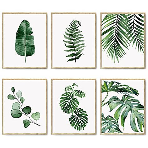 Green Botanical Wall Art Print Set of 6 Natural Plant Leaves Home Decor Aesthetic Bathroom Wall Art Canvas Painting P... Boho Posters, Wal Art, Boho Leaves, Boho Poster, Decor Pictures, Stil Boho, Botanical Poster, Leaf Wall Art, Wall Decor Pictures