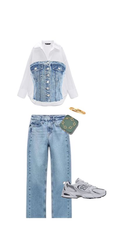 outfit jean zara bleu avec top en jean ,une chemise blanche en dessous Outfit Zara Drip, Jean Zara, Outfit Jean, Zara Drip, Outfit Zara, Mode Zara, Outfit Jeans, Zara, Top Outfits