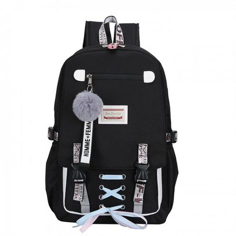 Finally! I found the Leisure Large USB Interface Shoelace Bundle Student Bag Sport Backpack from ByGoods.com. I like it so so much! Big School Bags, Pink School Bags, Fashionable School Bags, Beg Sekolah, Canvas Backpack Women, High School Bags, Black School Bags, High School Backpack, School Bag College