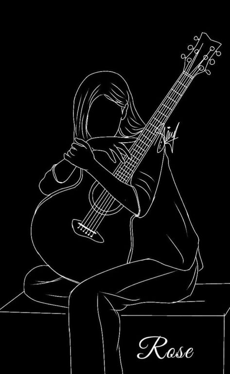 Anatomical Heart Drawing, 2023 Wallpapers, Rose Line Art, Guitar Illustration, Guitar Drawing, Playing The Guitar, Black Paper Drawing, Easy Love Drawings, Fantasy Wall Art