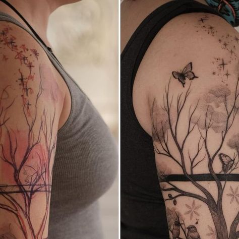 Vlada - tattoo artist & just a human being ✨ on Instagram: "Tree of her life 🌳

#sleevetattoo #freehandtattoo #treetattoo #copenhagentattoo" Vlada Tattoo, Free Hand Tattoo, Sleeve Ideas, Sleeves Ideas, Tree Tattoo, March 16, Human Being, Tattoo Artist, Sleeve Tattoos