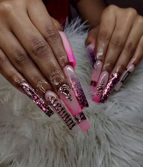 Zodiac Nail Designs, Zodiac Nails, 21st Birthday Nails, Birthday Nail Designs, Crazy Nail Designs, Luminous Nails, Waterslide Nail Decals, Diy Acrylic Nails, Short Square Acrylic Nails