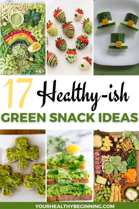 Green Snacks For Kids, Green Snacks For St Pattys Day, Green Color Party Food Ideas, Green Foods For Color Party, Healthy St Patricks Day Snacks, Green Foods For St Patricks Day, Green Snack Ideas, Green Food Ideas Party, Green Themed Food