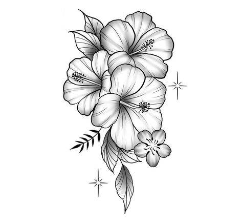 Back Tattoo Women Hawaiian, Tropical Flower Tattoo Designs, Hibiscus Flower Tattoo Stencil, Habisquis Flower Tat, Floral Tattoo With Butterfly, Hisbusic Flower Tattoo, Flower Tattoos On Thigh, Hibiscus Flower Tattoos Sleeve, Hibiscus Tattoo Color