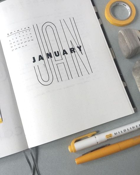 January Monthly Spread, Minimalist Bullet Journal, Weekly Log, January Bullet Journal, Bullet Journal 2020, Bullet Journal 2019, Bullet Journal Cover Page, Bullet Journal Notes, Bullet Journal Mood