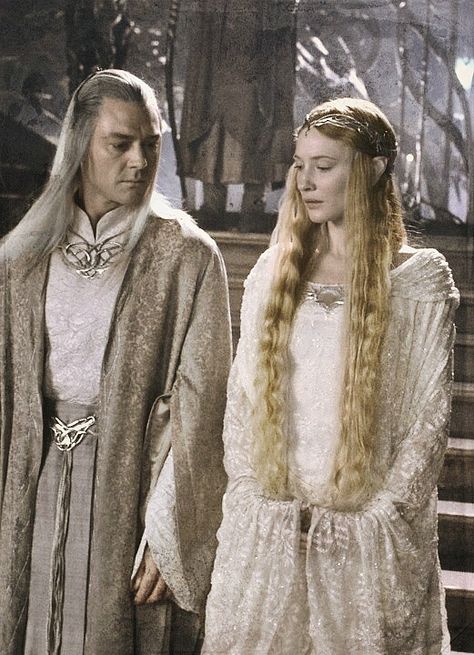 Galadriel and Celeborn Galadriel X Celeborn, Elven Beauty, Galadriel Dress, Marton Csokas, Lotr Elves, Pretty Costume, Tolkien Elves, Into The West, Tauriel