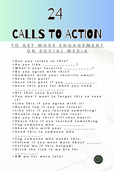 On social media, a clear call-to-action (CTA) is a must since it grabs attention and encourages your audience to take action. Whether you use them on Instagram, TikTok, Facebook, etc., give some of these 24 CTAs specific to engagement a try on your next posts! Read the blog for more insights on how to use them in emails, too! Audience Engagement Posts, Calls To Action, Coaching Clients, Simple Business Plan, Attract Clients, Small Quotes, Online Coaching Business, Audience Engagement, Social Selling