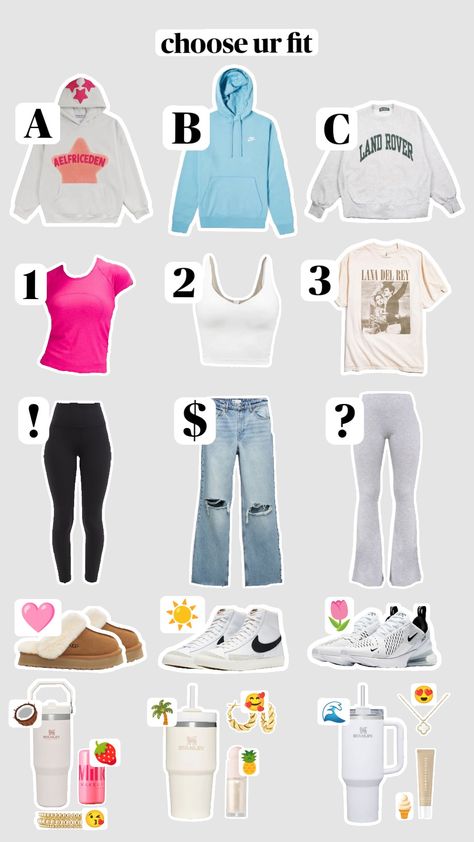 choose ur fit!! lmk ur choice in the comments!! #chooseyouroutfit #buildyourfit #outfitinspo Pick Ur Fit, Choose An Outfit Game, Choose Ur Outfit, Pick A Outfit, Pick Your Outfit, Cute School Fits, Pick An Outfit, Choose Your Outfit, Shelf Light