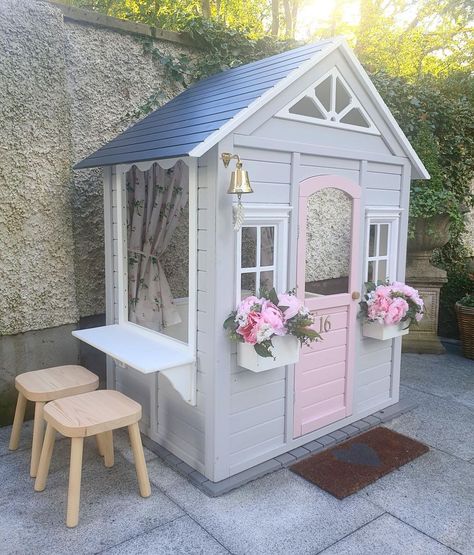 ☀️ Another glorious day today ☀️ Emilia’s playhouse has been uncovered a few weeks now and she is having great fun playing ice cream shop… Cubby House Ideas, Kids Cubby Houses, Kids Cubbies, Diy Playhouse, Backyard Playhouse, Wendy House, Build A Playhouse, Cubby House, Playhouse Outdoor