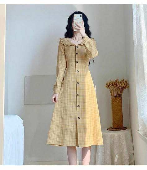 Long Frocks For Girls, Simple Girl Outfits, Dress Korea, Korean Outfit Street Styles, Blouse Casual Fashion, Stylish Short Dresses, Sunday Dress, Fashion Top Outfits, Modest Dresses Casual