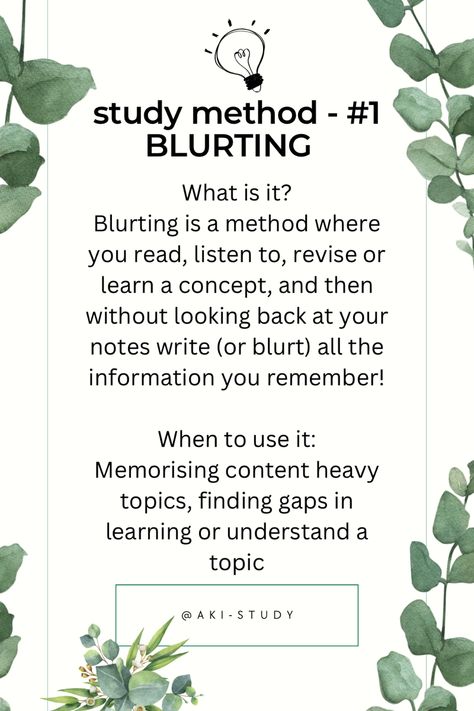 Hi guys! I’m back with some more useful study content! But first of all thank you to those who have followed me and I hope these tips help you <3 Now… back to business. Blurting is a method that I have always used, even though at the time it didn’t have a name. Reading, writing and repeating is not the best study method, but when done intentionally in the form of blurting it can make clear the parts of a topic you are struggling with and help you further improve! #study #studygram #studying #fyp Blurring Method Study, What Is Blurting Method, How To Cover Study Backlogs, Sqr3 Study Method, Blurting Study Method, Study Content Ideas, Blurting Method Notes, Huberman Protocol, Blurting Method Revision