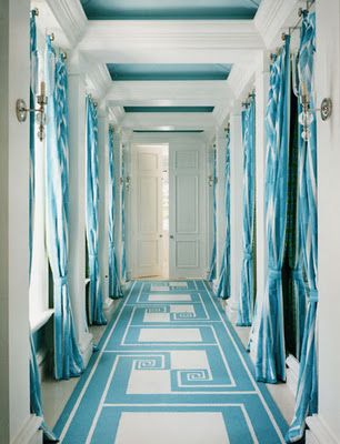 fresh blue Island Beach House, Florida Beach House, House Of Turquoise, Blue Curtains, White Rooms, The Ceiling, Colorful Curtains, Beautiful Buildings, Interior Design Firms