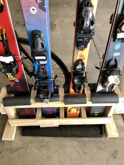 Diy Ski Rack, Types Of Skiing, Xc Ski, Ski Rack, Boot Tray, Garage Storage Solutions, Powder Skiing, Ski Storage, Diy Greenhouse