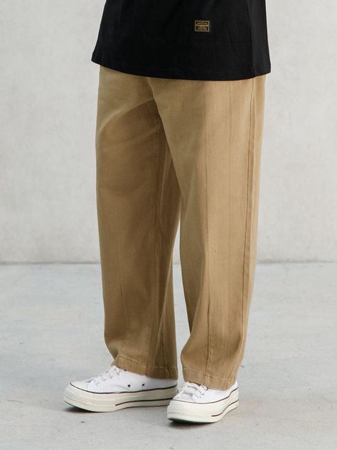 This is a comfortable and casual pants are made out of high quality cotton 100% fabric. With design detail of wide silhouette, elastic waistband with string, and pleats on the hem, it gives a trendy and casual look.- Wide silhouette- Two pleats on the hem- Elastic waistband with string Beige Pants Outfit Men Casual, Plus Size Man Fashion, Guys Grooming, Fitted Slacks, Mens 80s, Long Outfit, Fashion Forward Outfits, Classy Outfits Men, Trendy Pants