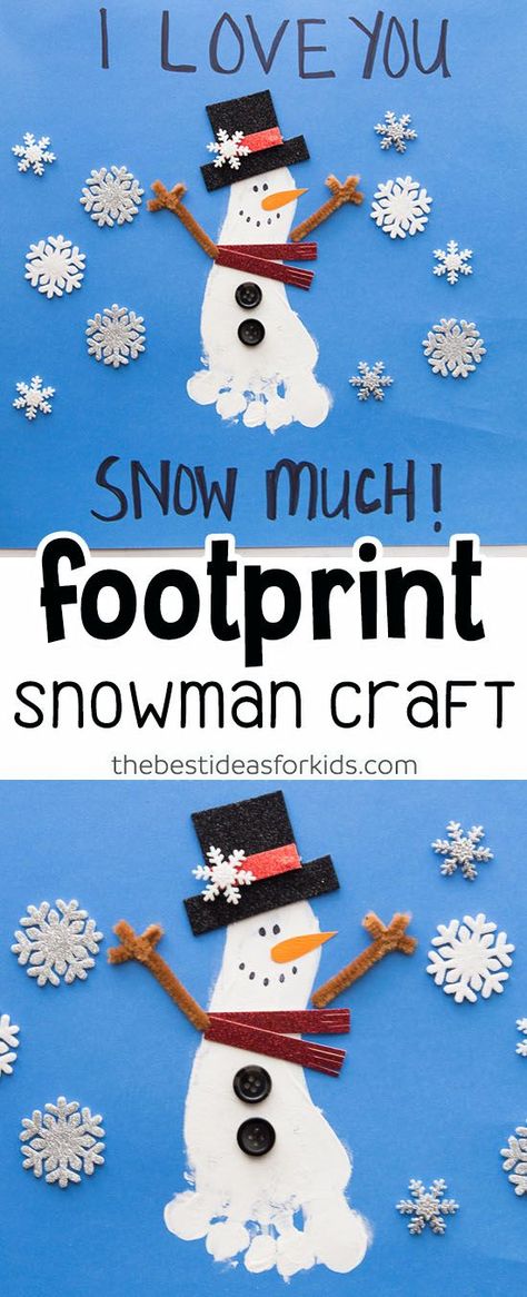 Footprint Snowman Craft for Kids #bestideasforkids #christmascrafts #kidscrafts #craftsforkids Footprint Snowman, Snowman Craft For Kids, Snowmen Activities, Snowman Craft, Footprint Crafts, Church Nursery, Winter Activities For Kids, Winter Crafts For Kids, 12 December