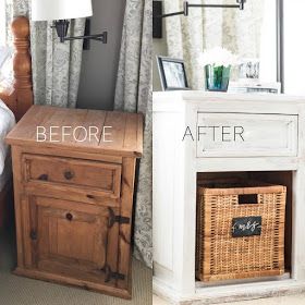 How to whitewash dated pine bedside tables with white chalk paint for a fresh farmhouse look. Includes before and after photos | personallyandrea.com White Washed Bedside Table, Chalk Paint Dining Table, White Wash Wood Furniture, Pine Furniture Makeover, Bedside Table Makeover, Mexican Pine Furniture, Pine Bedside Table, Painted Bedside Tables, How To Whitewash