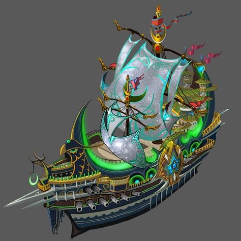 Airship Art, Pirate Ship Model, Pirate Ship Art, Flying Ship, One Piece Oc, Pirate Boats, Pirate Games, Ship Drawing, High Elf