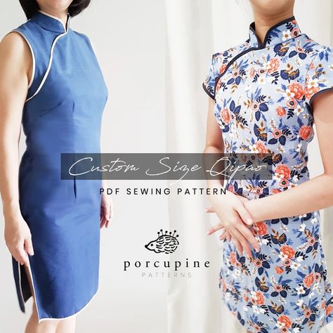 Introducing the launch of my custom size Qipao / Cheongsam pattern! You send me your measurements, and I create your very own  bespoke Qipao / Cheongsam pattern. Read more about it in my blog post! Cheongsam Pattern, Modern Chinese Dress, Qipao Pattern, Qipao Cheongsam, Pattern Store, Easy Sewing Patterns, Diy Sewing Clothes, One Piece Dress, Size Pattern