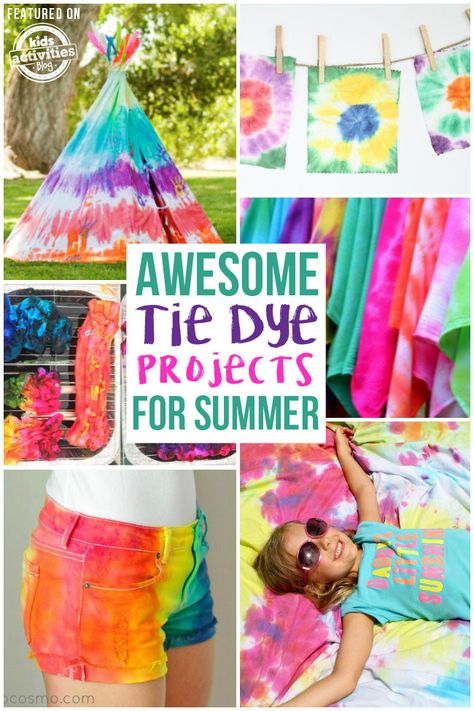 Awesome Tie Dye Projects for Summer #kidsactivitiesblog #funactivitiesforkids Tie Dye Projects, Dye Projects, Ty Dye, Diy Tie Dye Techniques, Diy Tie Dye Shirts, Tie Dye Party, Tie Dye Crafts, Diy Tie, How To Tie Dye