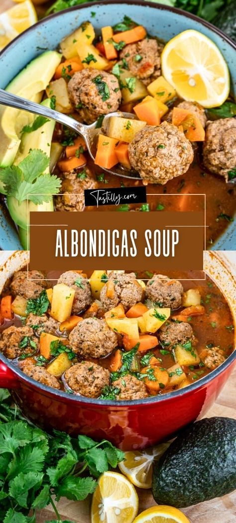 Quick+One-Pot+Albondigas+Soup+via+@tastillyb Albondigas Soup Recipe Mexican, Albondigas Soup Recipe, Mexican Meatball Soup, Mexican Meatballs, Albondigas Soup, Meatball Soup, Parsley Potatoes, Fresh Cilantro, Soup Recipe