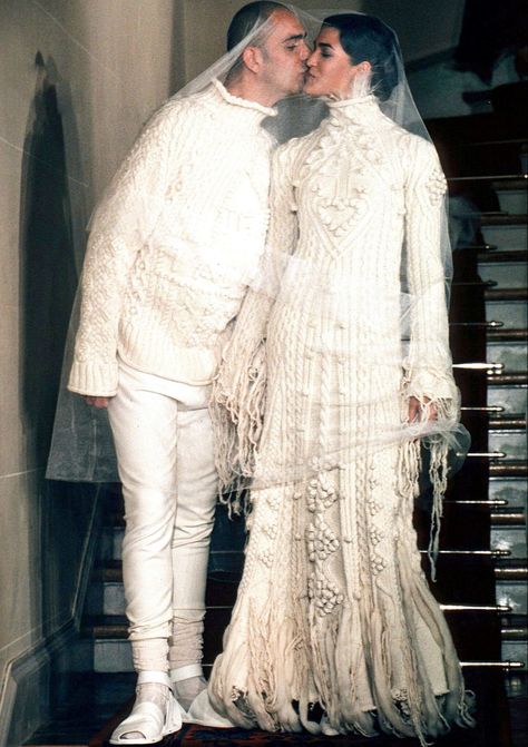 Tanel Bedrossiantz & Teresa Lourenco @ Jean Paul Gaultier Fall/Wint 1998 #jpg #jeanpaulgaultier #fw98 #bridal Galliano Wedding Dress, Versace Runway, Couture Wedding Gowns, Wedding Dress Couture, Couture Week, Couture Wedding, Paul Gaultier, Bridal Couture, Wedding Looks