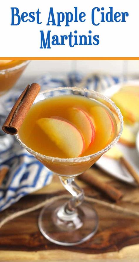 Best Apple Cider Martinis combine apple cider with vodka, triple sec, and a splash of orange juice. Shake your martinis up with plenty of ice, and garnish them with some apple slices and a cinnamon stick for a picture-perfect presentation. | suebeehomemaker.com | #bestmartinis #applecidermartinis Apple Cider Martini, Homemaker Recipes, Apple Martini Recipe, Cider Martini, Orange Juice And Vodka, Cider Cocktail, Best Apple Cider, Cider Sangria, Apple Cider Sangria