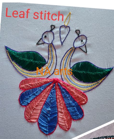 Leaf Filling Stitch Design In Aari, Leaf Filling Stitch Design, Leaf Stitch Design In Aari, Leaf Filling In Aari Work Design, Aari Picture, Aari Stitches, Mouse Drawings, Fly Stitch, Aari Design