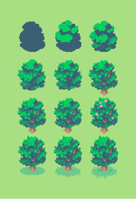 Pixel Art Bush, Pixel Art Inspiration, Pixel Art Tree, Tree Pixel Art, Pixel Tree, Pixel Tutorial, Isometric Pixel Art, How To Pixel Art, Image Pixel Art