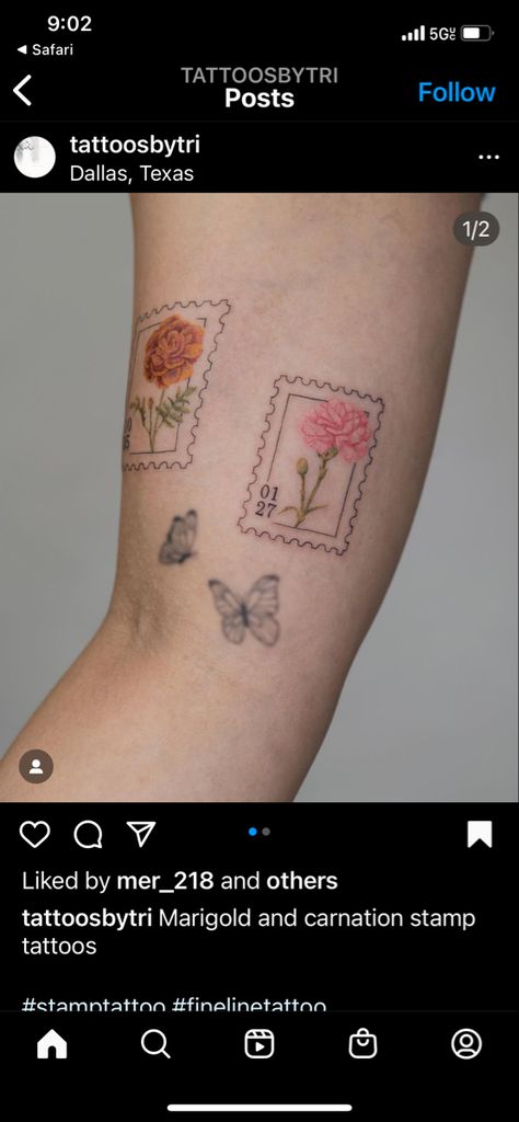 Violet Postage Stamp Tattoo, Post Stamp Flower Tattoo, Rose Postage Stamp Tattoo, Postage Stamp Flower Tattoo, Marigold Stamp Tattoo, Carnation Stamp Tattoo, Flower Post Stamp Tattoo, Floral Postage Stamp Tattoo, Rose Stamp Tattoo