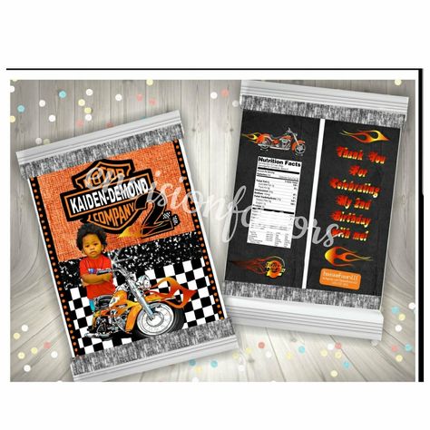 2nd Birthday Party Favors, Harley Davidson Party, Custom Chip Bags, Boy Party Favors, Candy Popcorn, Popcorn Bags, 2nd Birthday Party, Candy Party Favors, Custom Party Favors