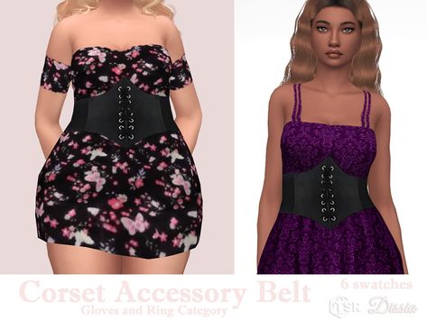 The Sims Resource - Corset Accessory Belt Set Sims 4 Corset Top, Sims 4 Corset, Sims 4 Cc Goth, Long Jeans Skirt, Black Corset Belt, Corset And Jeans, Simple Midi Dress, Corset Pants, Cindy Dress