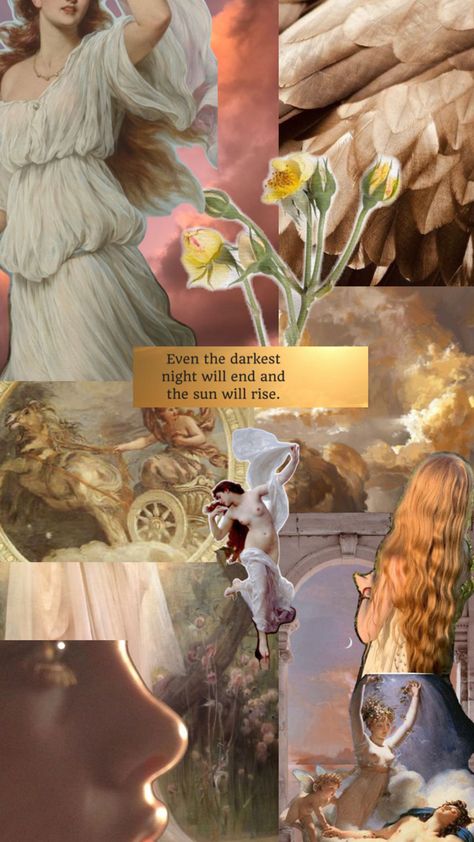 Goddess Eos, Summer Collage Wallpaper, Greek Goddess Aesthetic, Greek Titans, Summer Collage, Love Vibes, Greek Pantheon, Goddess Aesthetic, Collage Wallpaper