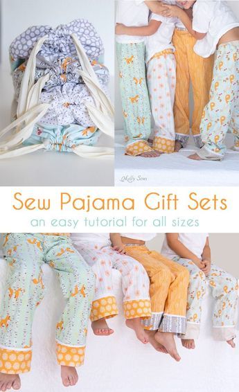 Sew Pajama Pants Gift Sets - Melly Sews Quick Diy Gifts, Pajama Gift, Pajama Gift Set, Couture Bb, Diy Sy, Pants Gift, Sew Ins, Pajamas Gift, Beginner Sewing Projects Easy