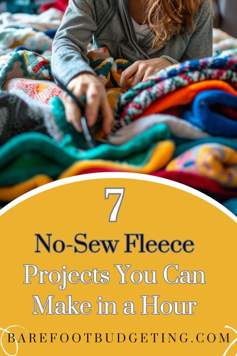 ⏰💪 Got a free hour? These 7 no-sew fleece projects are perfect for quick and satisfying DIYs. Make anything from festive holiday decorations to practical storage solutions. Click now and get crafting in no time! 🌟 Making Fleece Blankets No Sew, Crafts With Fleece Fabric, No See Blanket, Diy Security Blanket, How To Make A No Sew Fleece Blanket, Fabric Blanket Ideas, Fusible Fleece Projects, Diy Fleece Projects, Fleece Scraps What To Do With