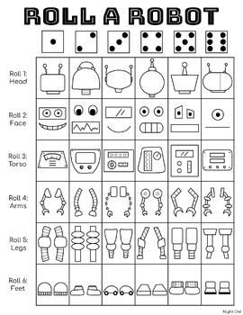 Roll A Robot Dice Game, Roll A Drawing Game, Roll Dice Drawing Game, Robot Craft Ideas, Roll A Drawing, Roll A Robot, Roll And Draw Free Printables, Roll A Character, Roll A Dice Drawing Games