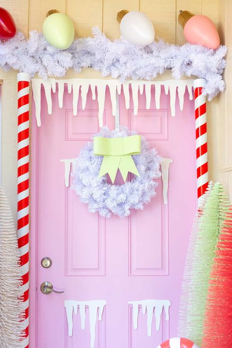 45+ Classroom Door Decorating Ideas for a Christmas Contest Candyland Classroom Door Decorations, Christmas Door Decorating Contest Work, Pink Christmas Door Decorating Contest, Pink Christmas Door Decorations, Christmas Decorated Door, Candyland Christmas Door, Door Ideas Christmas, Unique Christmas Door Decorations, Classroom Door Decorating Ideas