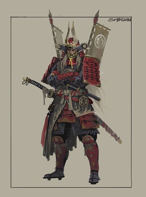 The Shogunate Character Design, Dan Cha Shogun Character Design, Japan Character Design, Samurai Armor Design, Samurai Character Design, Fire Samurai, Shogun Art, Shogun Samurai, Samurai Shogun, Samurai Character