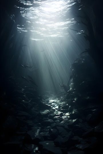 Premium Photo | Underwater Mystery in the Ocean Depths Deep Water Aesthetic, Underwater Scary, Deep Sea Aesthetic Dark, Dark Ocean Background, Dark Water Aesthetic, Underwater Dark, Creepy Ocean, Dark Ocean Aesthetic, Dark Underwater