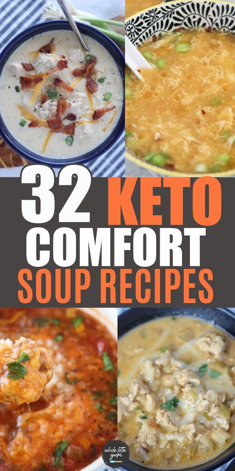 32 keto soup recipes including keto crockpot soups, healthy soups, chicken soup, ground beef, soup, and instant pot soup. You'll love these easy low carb, gluten free, and ketogenic soup recipes. Keto Stews, Keto Soup Recipes Low Carb, Soup Recipes Low Carb, Soup Recipes With Chicken, Sausage Cauliflower, Soups Chicken, Soups Healthy, Ala King, Low Carb Comfort Food