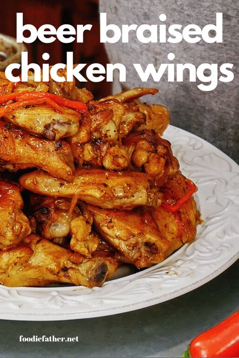 Yuengling Braised Chicken Wings Recipe Foodie Father Beer Wings Recipe, Beer Chicken Wings, Braised Chicken Wings, Marinated Wings, Beer Braised Chicken, Marinated Chicken Wings, Barbecue Chicken Wings, Cooking Chicken Wings, Wings In The Oven