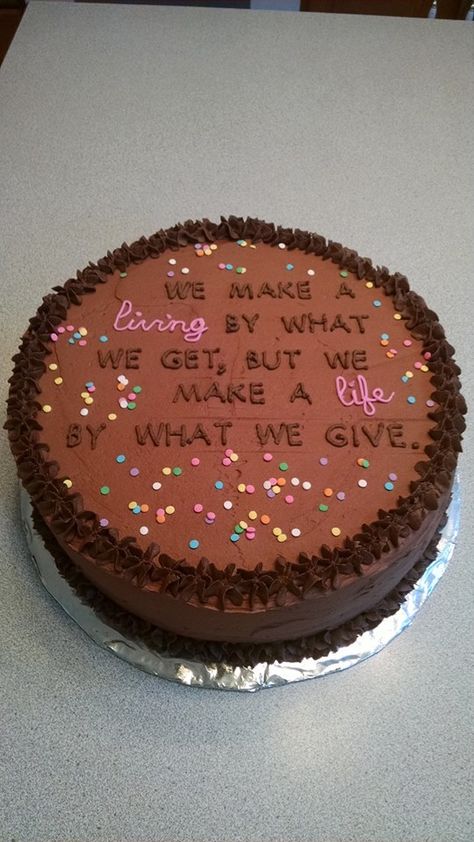 Teacher retirement cake. Quote and sprinkles on chocolate buttercream icing. Chocolate Retirement Cake, Teacher Retirement Cake, Kid Cakes, Chocolate Buttercream Icing, Teacher Cakes, Retirement Cake, Birthday Plans, Retirement Ideas, Decorative Cakes